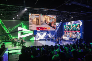 LOUD (L) and Evil Geniuses compete at VCT AMERICAS Kickoff on Day 1 of Week 3 at Riot Games Arena on March 2, 2024. (Photo by Colin Young-Wolff/Riot Games)